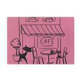 Mod Cat, Retro Cafe, Pink, French Patisserie, Whimsical Mid Century Modern Glass Cutting Board Home Decor Small