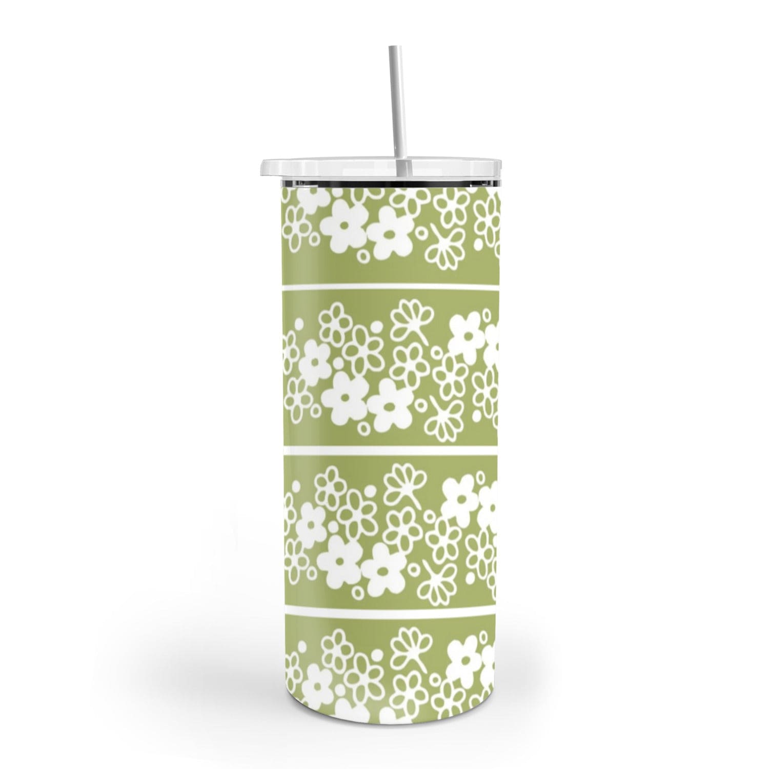 Stainless Steel 20 oz. Tumbler With Stainless Steel Straw, Verde Green Spring Blossom Curtains