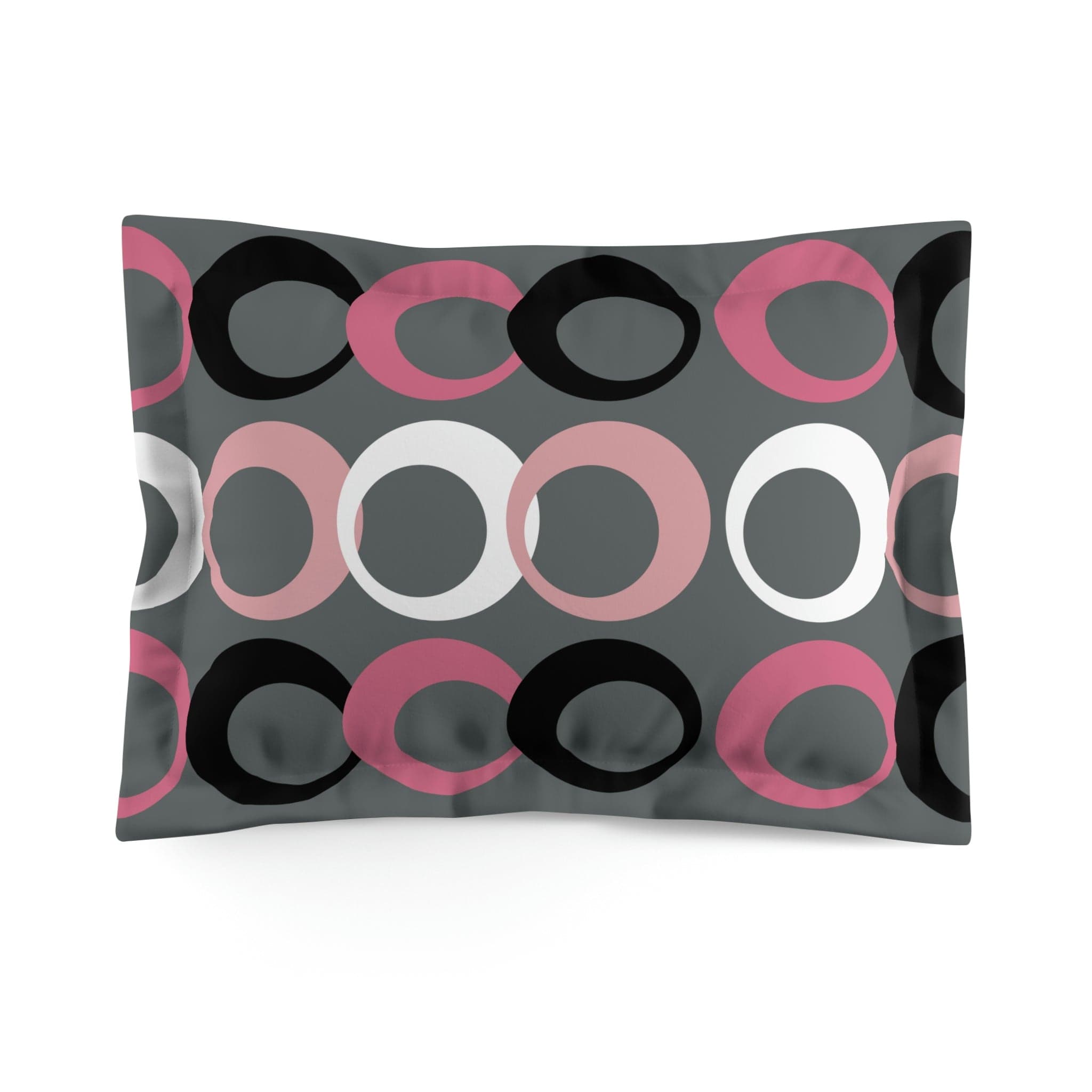 Mid Modernist, Gray, Pink, Black, White, Geometric Retro Circles, Mid Century Modern MCM Home Decor Microfiber Pillow Sham Home Decor Standard