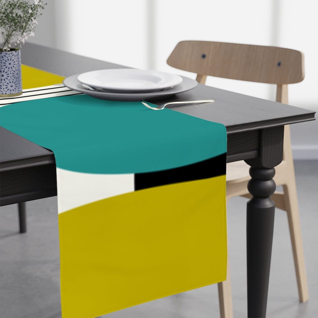 Mid Century Modern Retro MCM Design Abstract Table Runner Turquoise, Green, White, Black MCM Mid Modern Kitchen, Dining, Livingroom Decor Home Decor Teal-White-Black / 90&