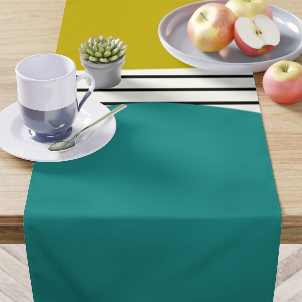 Mid Century Modern Retro MCM Design Abstract Table Runner Turquoise, Green, White, Black MCM Mid Modern Kitchen, Dining, Livingroom Decor Home Decor Teal-White-Black / 90&