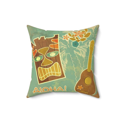 Tiki Aloha, Banjo, Tropical Retro Mint Green, Pink Mid Mod Pillow Cushion And Insert Home Decor
