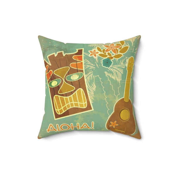 Tiki Aloha, Banjo, Tropical Retro Mint Green, Pink Mid Mod Pillow Cushion And Insert