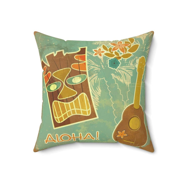 Tiki Aloha, Banjo, Tropical Retro Mint Green, Pink Mid Mod Pillow Cushion And Insert