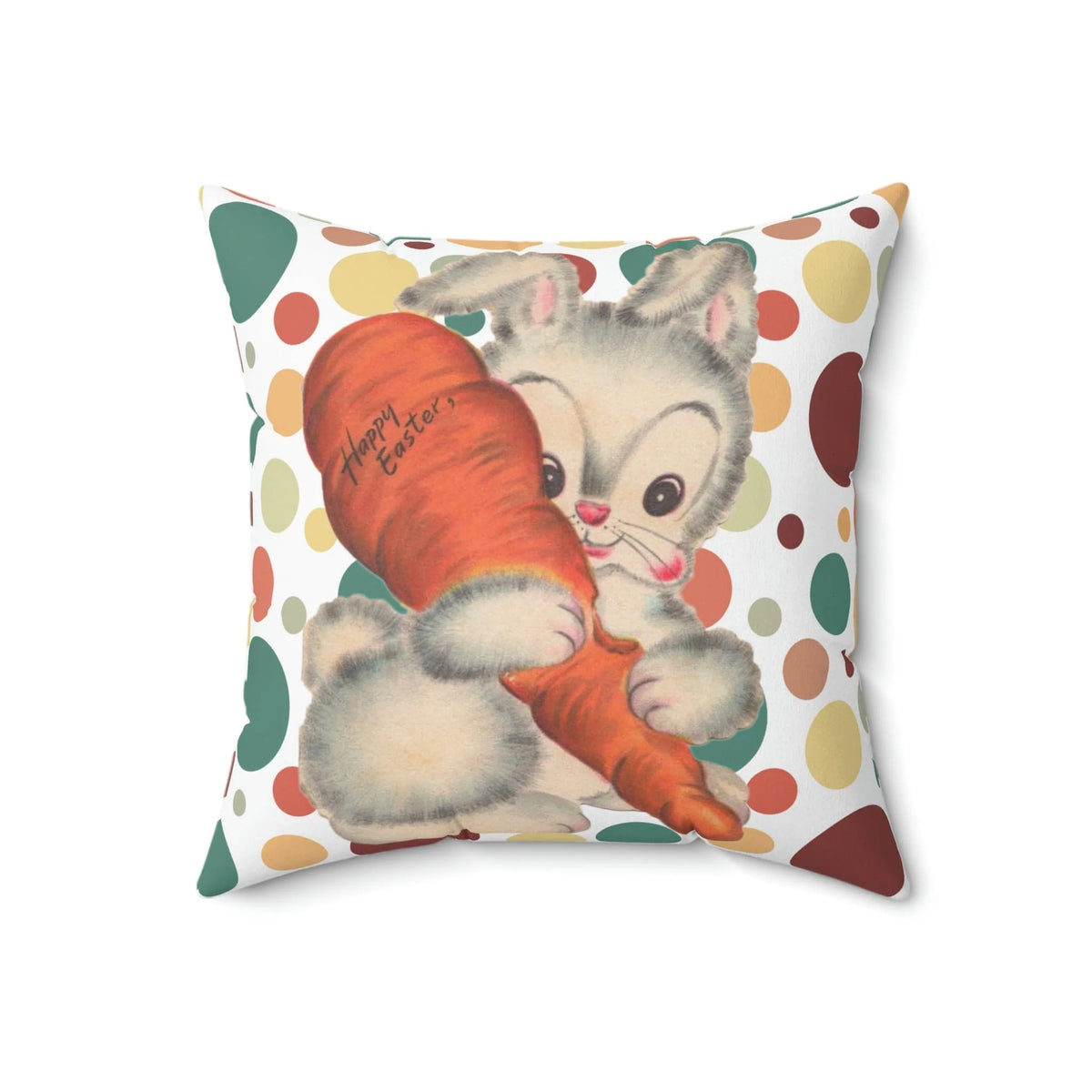 Vintage Easter Bunny Card, Happy Easter, Polka Dot, Easter Decor Pillow And Insert Home Decor