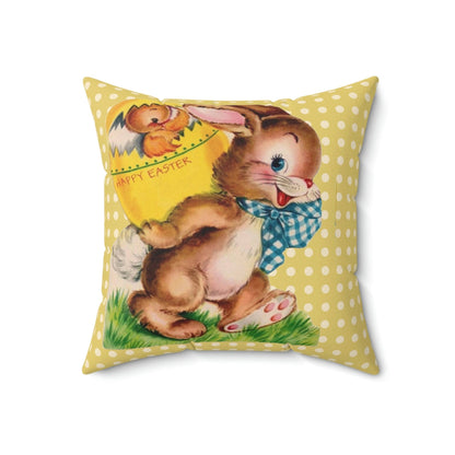 Vintage Easter Card Anthropomorphic Bunny, Happy Easter, Yellow Polka Dot, Hatching Chick In Egg, Spring, Easter, Retro Pillow And Insert Home Decor