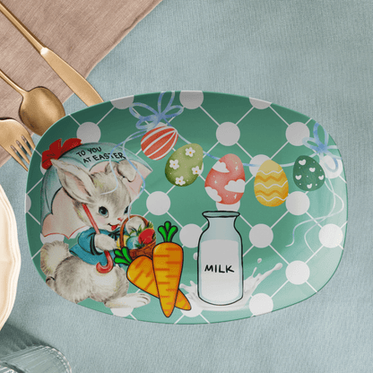 Vintage Easter Card, Easter Bunny Snack Platter, Treat Plate, Easter Sunday Special Gift Kitchenware