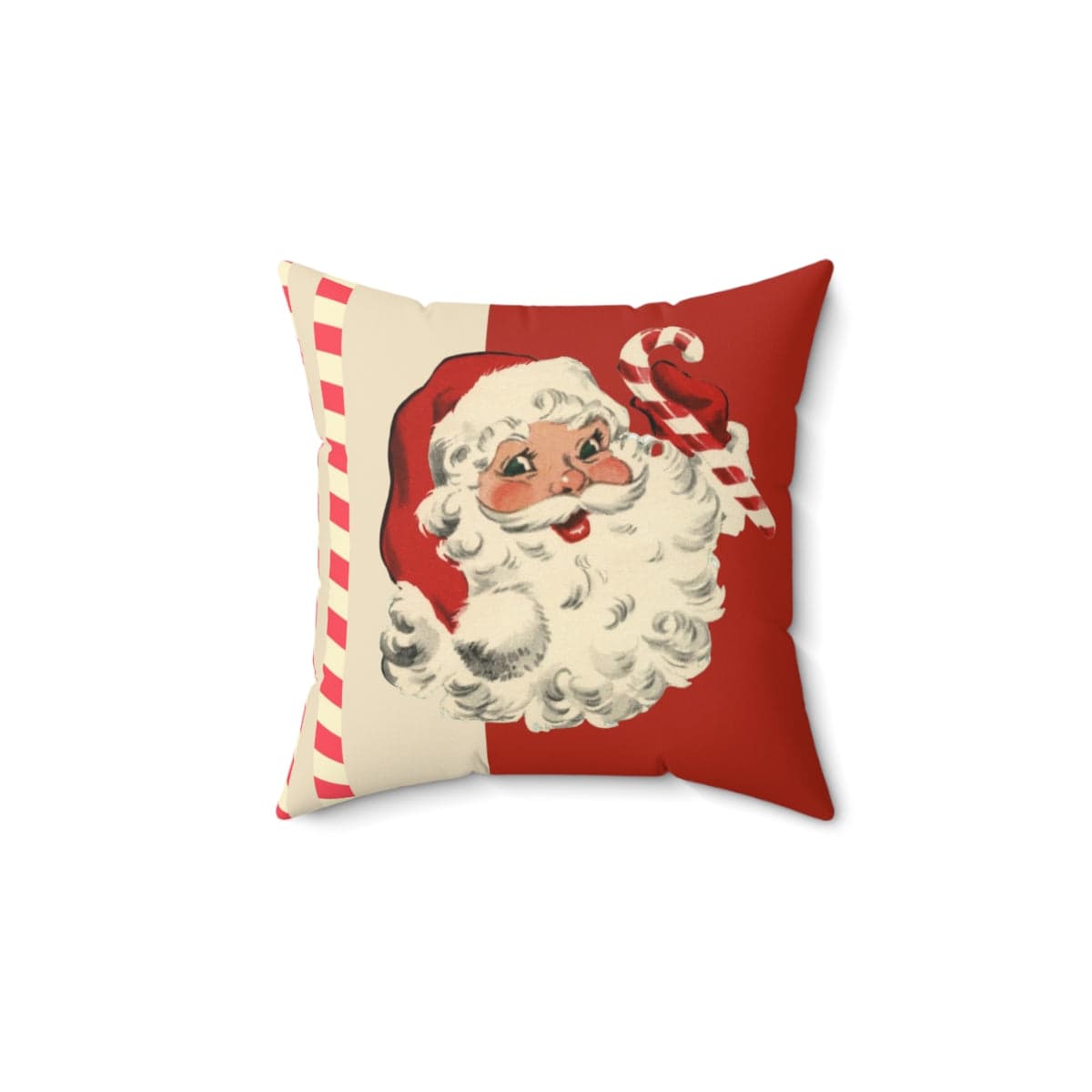 Vintage Santa Claus, Retro Christmas, Mid Century Modern Holiday, Cranberry Red, Beige, Candy Cane Stripe, Pillow And Insert Home Decor