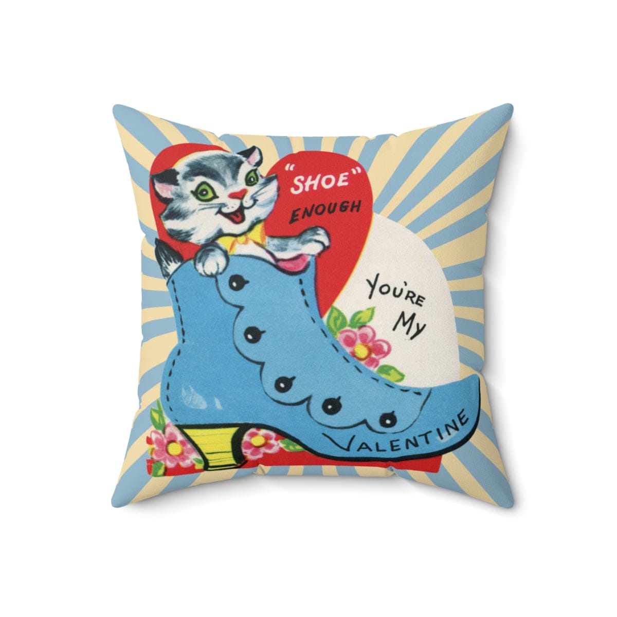 Vintage Valentine Card, Kitschy Cute, Granny Shoe Enough You're My Valentine Retro Square Pillow Case ONLY Home Decor