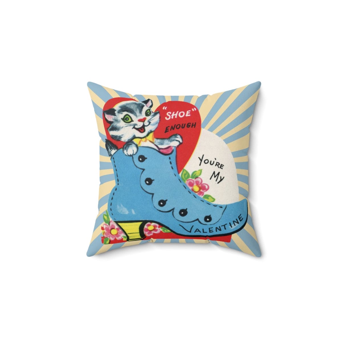 Vintage Valentine Card, Kitschy Cute, Granny Shoe Enough You're My Valentine Retro Square Pillow Case ONLY Home Decor