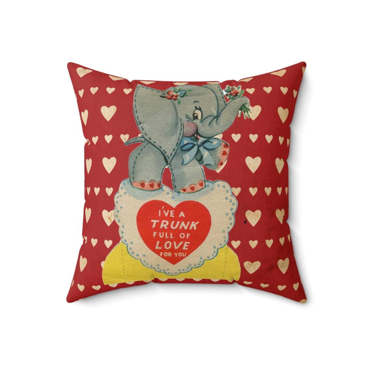 Vintage Valentine Card, Valentine Heart Pillow, Cute Kitschy Elephant Funny Quote, I've Got  Trunk Full Of Love For You Home Decor