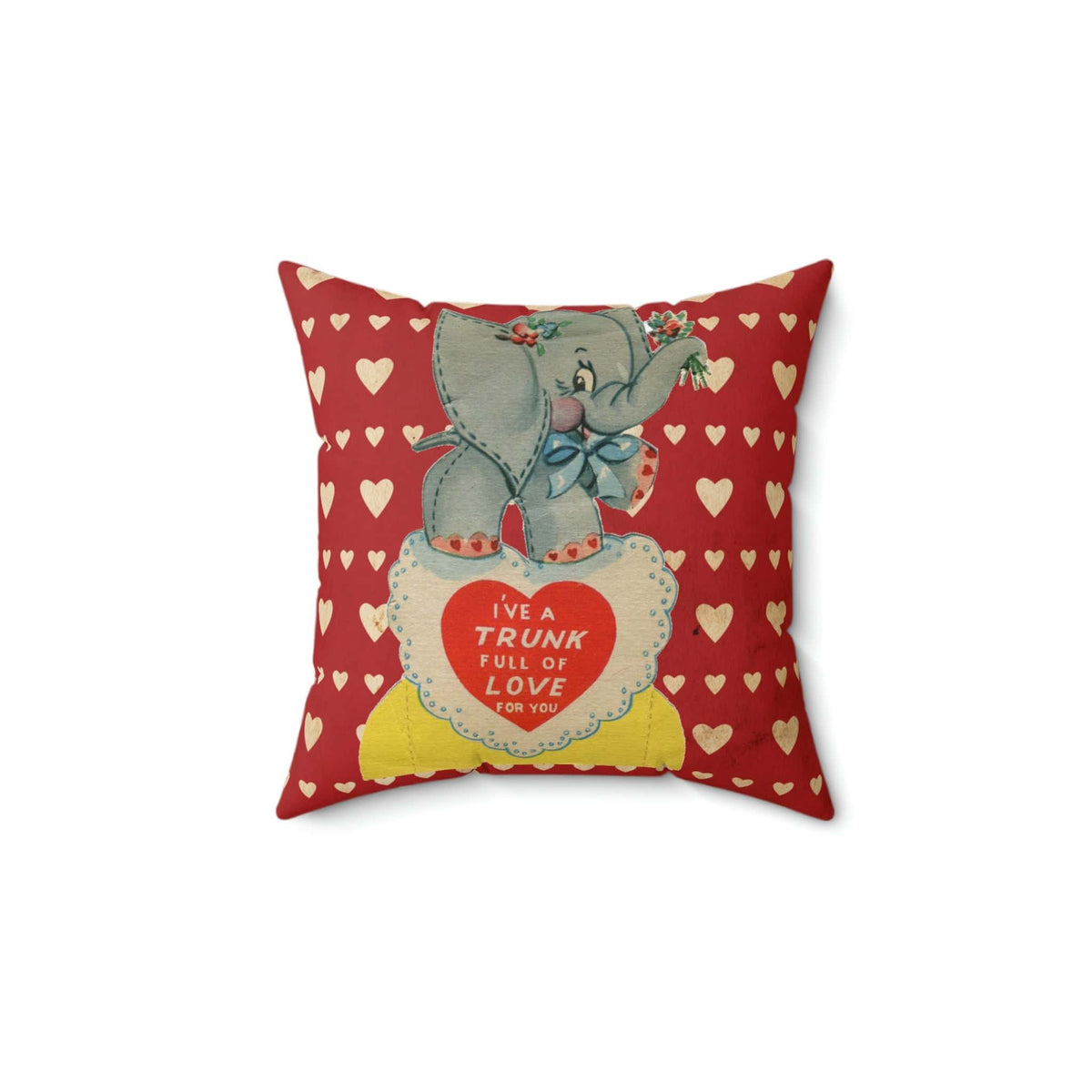 Vintage Valentine Card, Valentine Heart Pillow, Cute Kitschy Elephant Funny Quote, I've Got  Trunk Full Of Love For You Home Decor