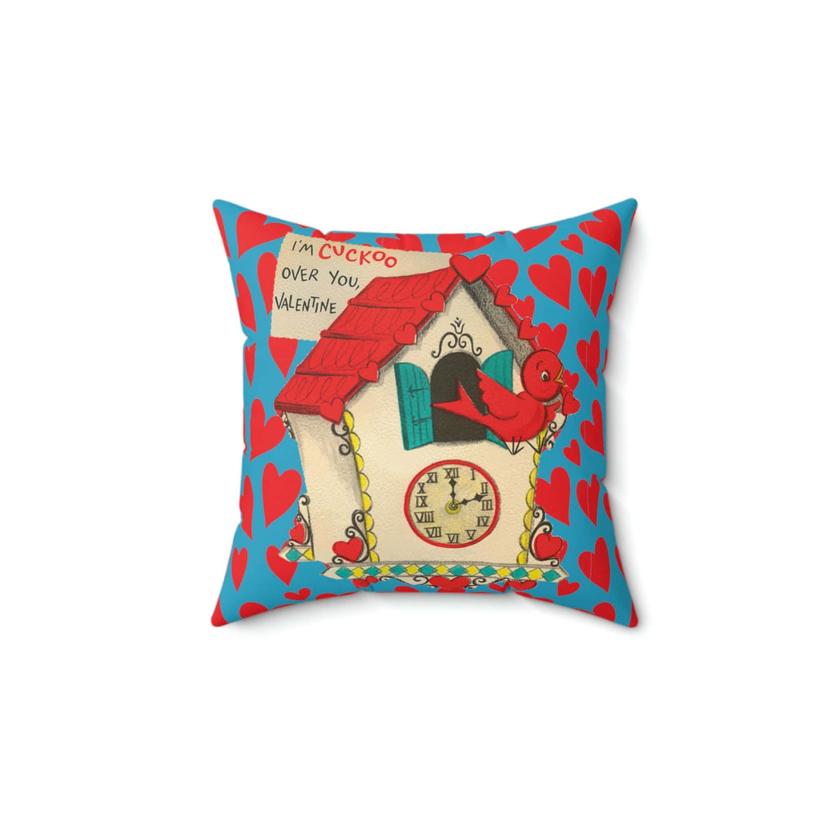 Vintage Valentine, Cuckoo Clock, Birdie, Kitschy Retro Valentine Mod Pillow And Insert Home Decor