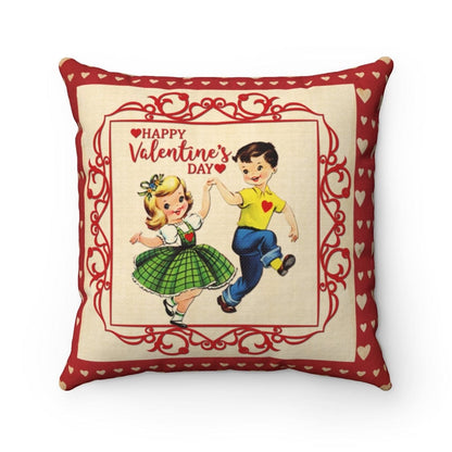 Vintage Valentine Retro Red Hearts Boy, Girl Love Valentine Heart Pillow Home Decor