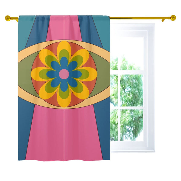 70's Groovy, Trippy Hippie, Flower Power, Pink, Blue, Yellow Mod Daisy, Retro Curtain, Single Panel