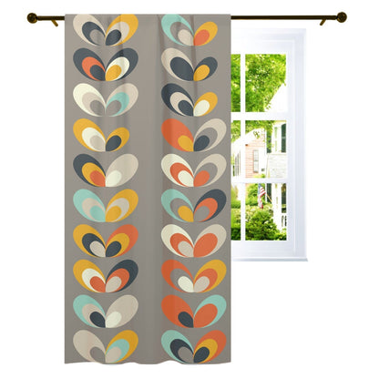 Denmark Pastels, Scandinavian Flower, Grayish Brown, Mint Green, Orange, Yellow Curtain, Single Panel Curtains W42&quot;x L84&quot;