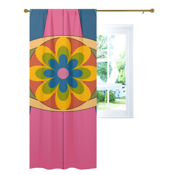 70's Groovy, Trippy Hippie, Flower Power, Pink, Blue, Yellow Mod Daisy, Retro Curtain, Single Panel