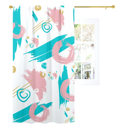 Mid Mod Abstract, Aqua, Pink, Gold, Paint Swatch Retro Curtain, Single Panel W52&quot;x L96&quot;