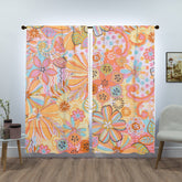 Retro Livingroom, Bedroom, Kitchen, Pink Paisley, Flower Power, Mid Mod Window Curtains (two panels) Curtains W84"x L84"