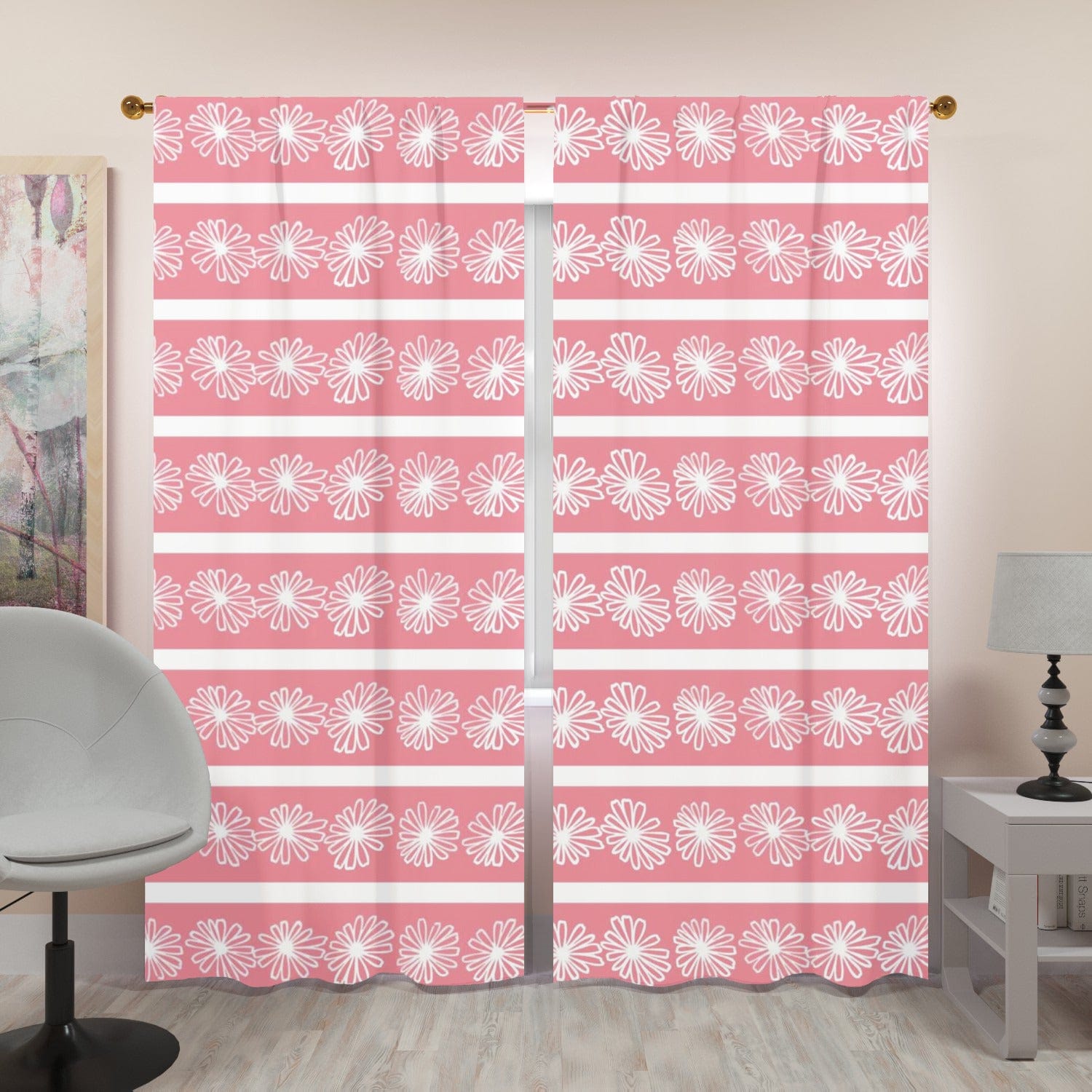 Mid Mod Pink Daisy, Collector Window Curtains (two panels) Curtains W84&quot;x L96&quot;