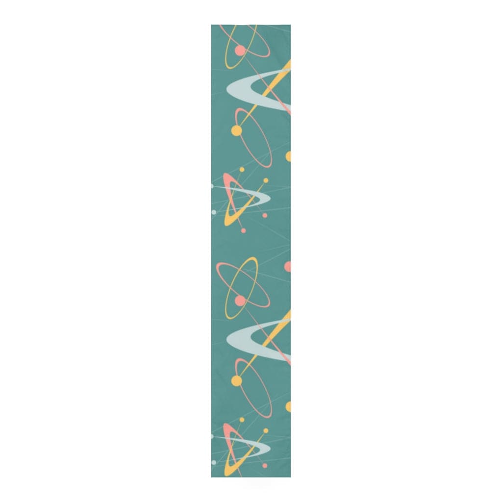 1950s Atomic Table Runner, Teal, Pink, Yellow Boomerang Abstract Retro Kitchen White / 90&