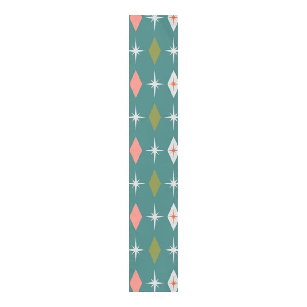 Atomic 50's Retro Diamond, Teal, Pink, Green Mid Mod Table Runner Home Decor White / 90'' × 16''