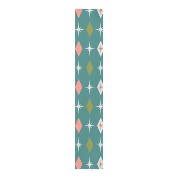 Atomic 50's Retro Diamond, Teal, Pink, Green Mid Mod Table Runner
