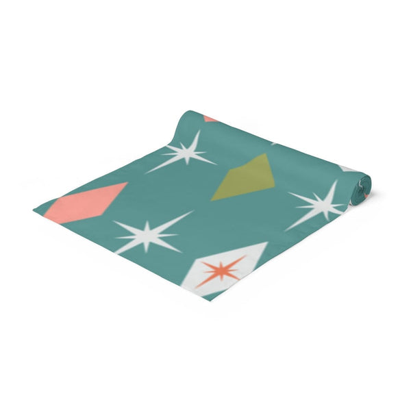 Atomic 50's Retro Diamond, Teal, Pink, Green Mid Mod Table Runner