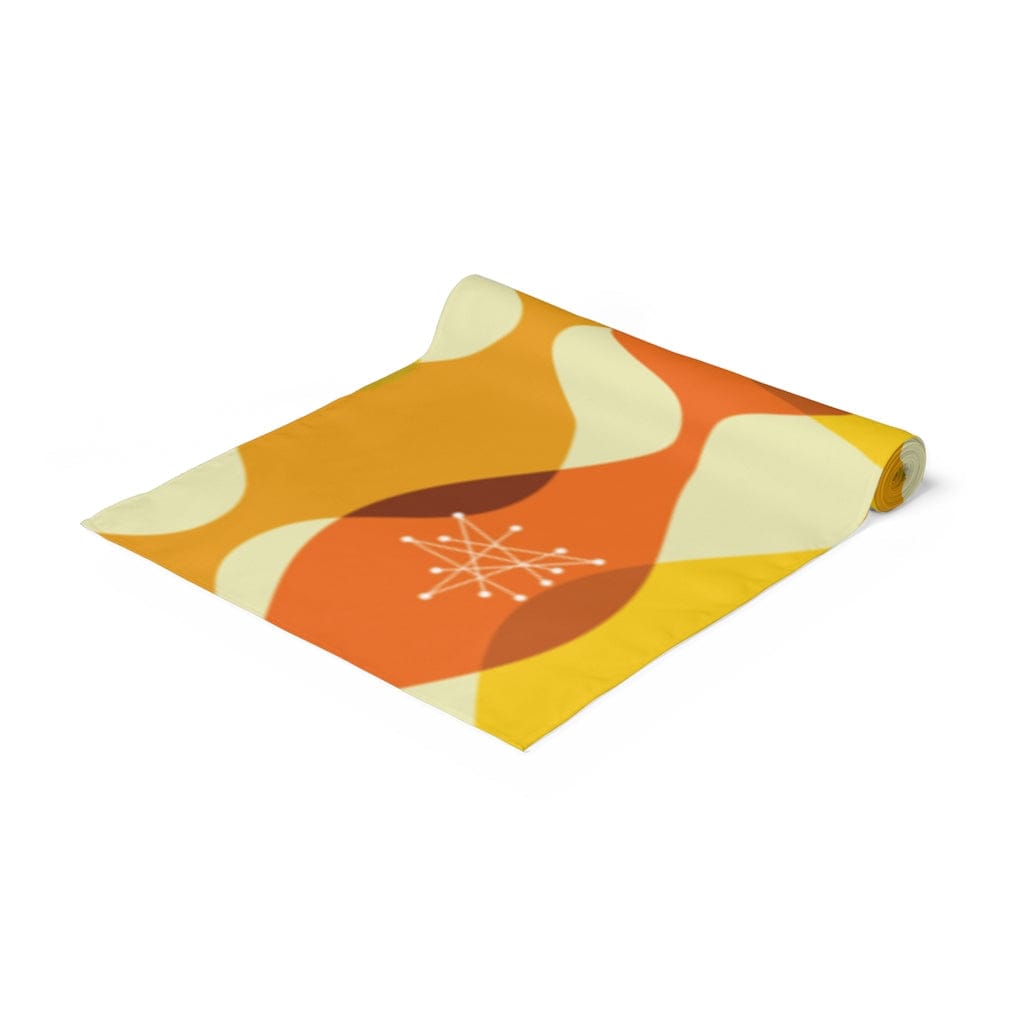Atomic Retro Groovy Mustard Yellow, Orange Mid Century Modern Table Runner Home Decor White / 90'' × 16''