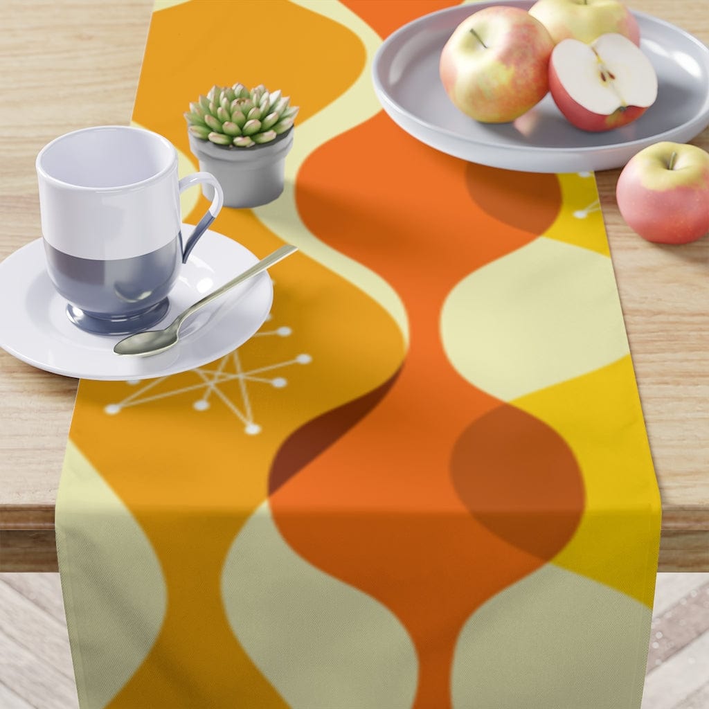 Atomic Retro Groovy Mustard Yellow, Orange Mid Century Modern Table Runner Home Decor White / 90'' × 16''