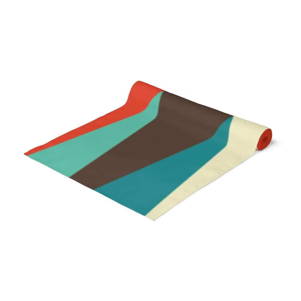 Mid Century Modern Abstract, Chocolate Brown, Teal Blue, Aqua, MCM Mid Mod Table Runner Home Decor White / 90'' × 16''