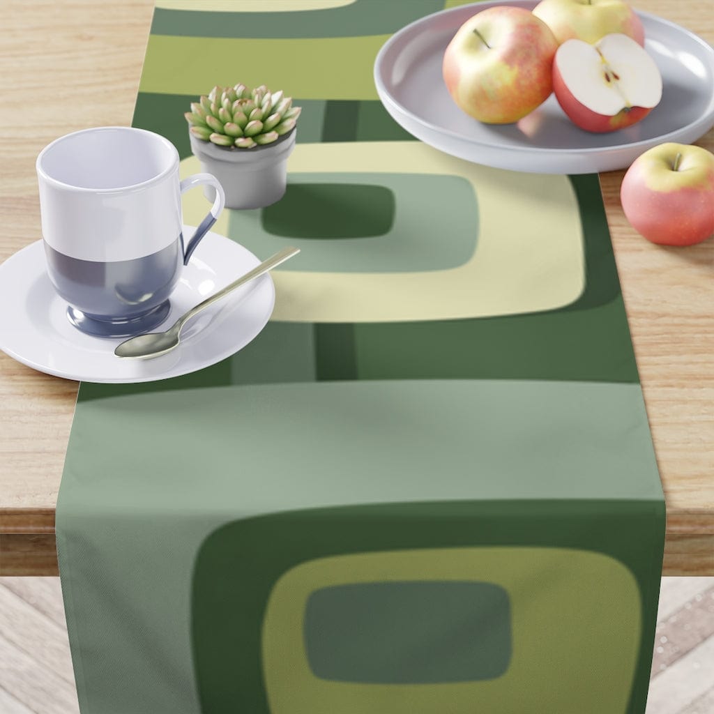 Mid Century Modern, Kitchen, Dining Room, Geometric, Groovy Green, Beige, Abstract, 60s 70s Retro, Mid Mod, MCM Table Runner Home Decor White / 90'' × 16''