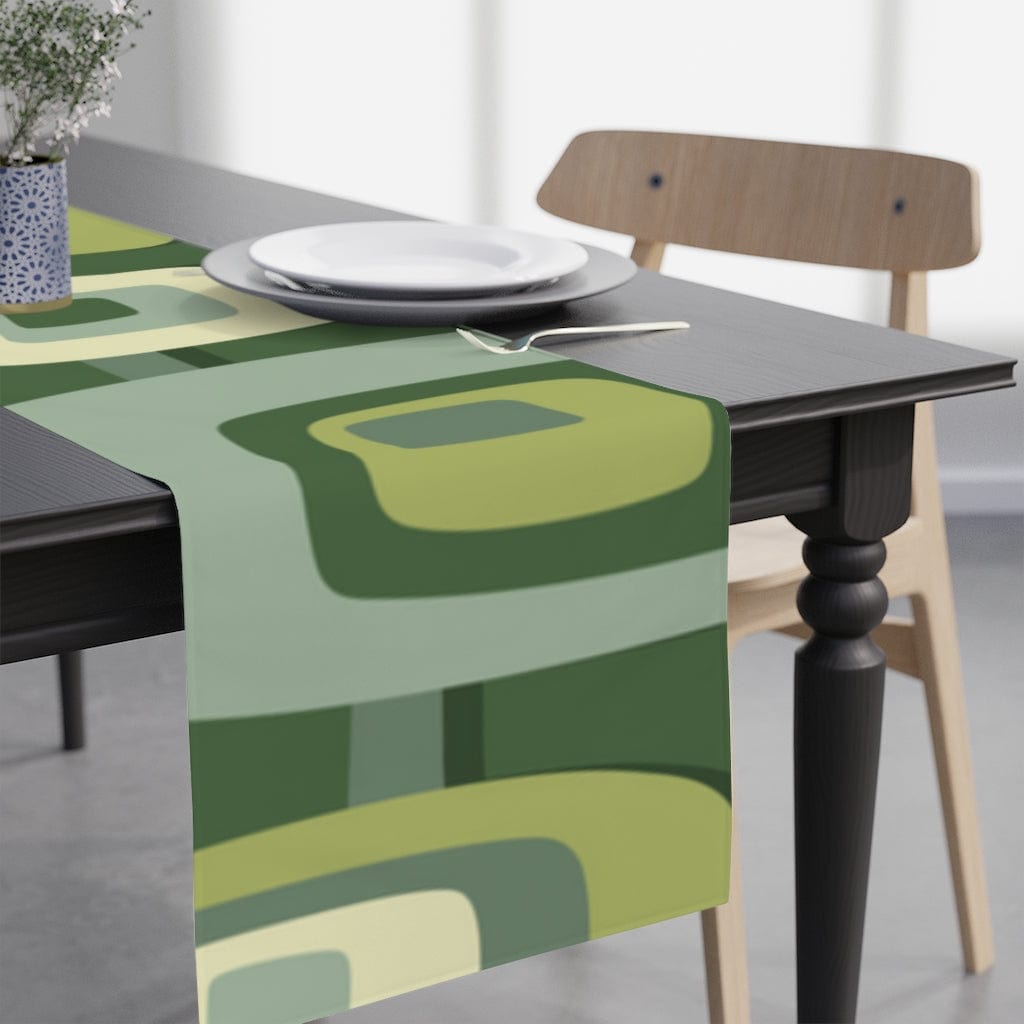 Mid Century Modern, Kitchen, Dining Room, Geometric, Groovy Green, Beige, Abstract, 60s 70s Retro, Mid Mod, MCM Table Runner Home Decor White / 90'' × 16''