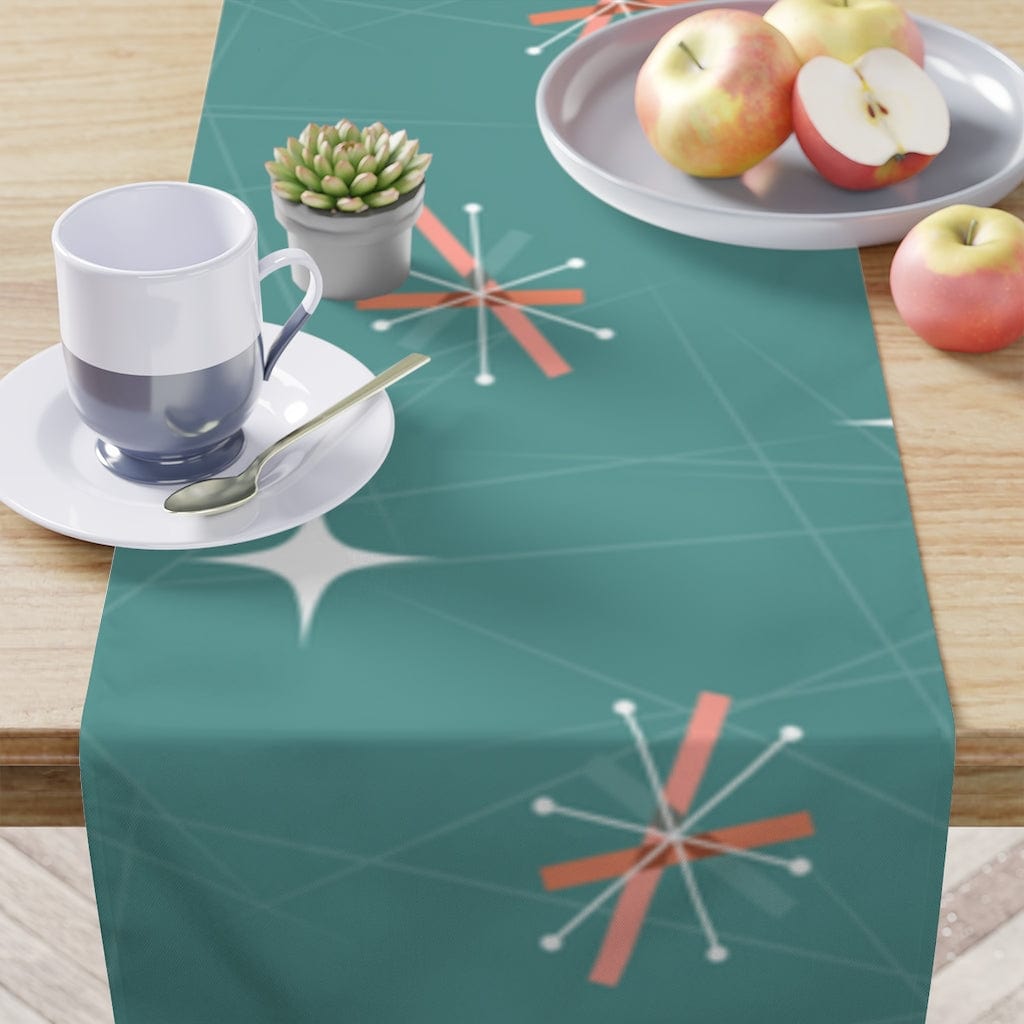 Mid Century Modern, Kitchen, Dining, Table Runner, Teal Blue, Pink, Abstract Starburst MCM Designs Home Decor White / 90'' × 16''