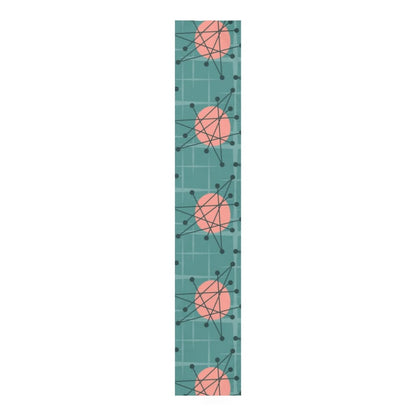 Mid Mod, 50s Atomic Pink, Teal, Abstract Geometric MCM Kitchen, Dining, Tabletop Table Runner Home Decor White / 90&