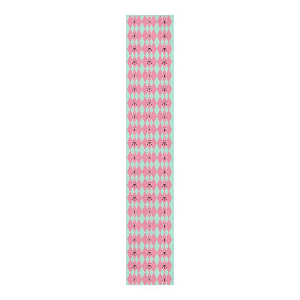 Retro Table Runner 50's Mint Green, Hot Pink Harlequin Diamond Mid Century Modern Kitchen, Livingroom, Bedroom Decor Home Decor White / 90'' × 16''