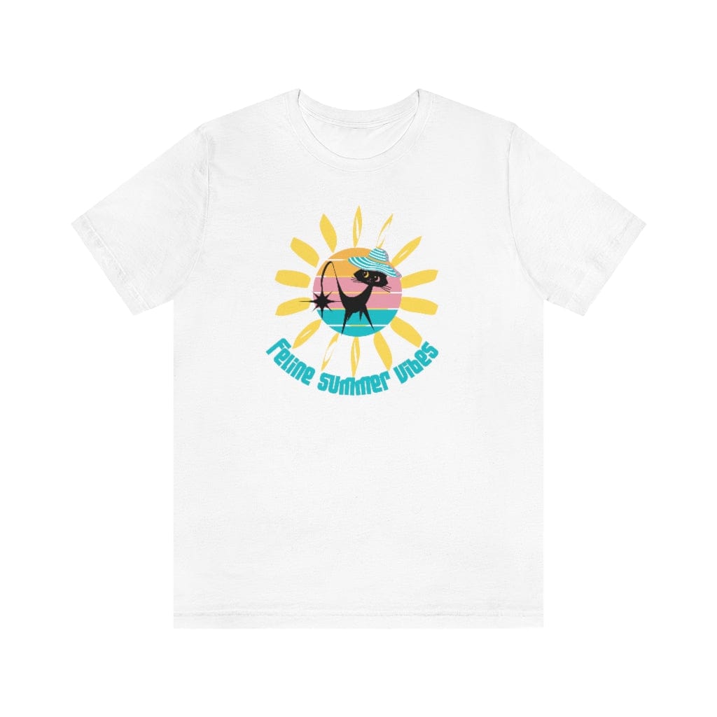 Cat Mod, Atomic Cat, Black Cat Lover, Retro Tee, Feline Summer Vibes, Mid Century Modern Funny T-Shirt Gift For Her T-Shirt White / L