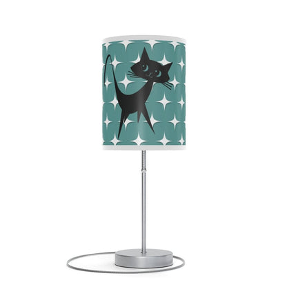 Mid Mod, Aqua Blue, White Starburst, Retro Atomic Cat, Mid Century Modern, MCM Table, Living Room, Bedroom, Office Lamp on a Stand Home Decor White / Silver / One size