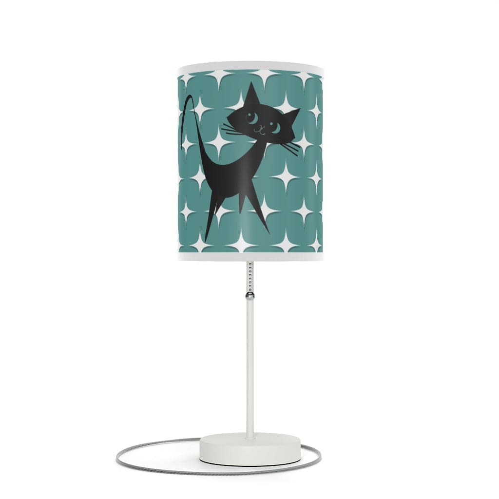 Mid Mod, Aqua Blue, White Starburst, Retro Atomic Cat, Mid Century Modern, MCM Table, Living Room, Bedroom, Office Lamp on a Stand Home Decor White / White / One size
