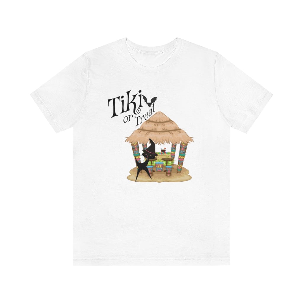 Retro Atomic Cat, Tiki Halloween T-Shirt, Tiki Or Treat, Tiki Lover, Halloween Party, Funny Halloween Unisex Tee T-Shirt White / XS